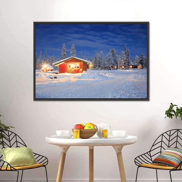 Cabin Hut In Winter Canvas Wall Art-3 Horizontal-Gallery Wrap-25" x 16"-Tiaracle