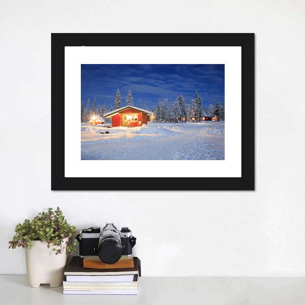 Cabin Hut In Winter Canvas Wall Art-1 Piece-Framed Print-20" x 16"-Tiaracle