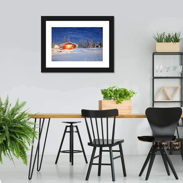 Cabin Hut In Winter Canvas Wall Art-3 Horizontal-Gallery Wrap-25" x 16"-Tiaracle