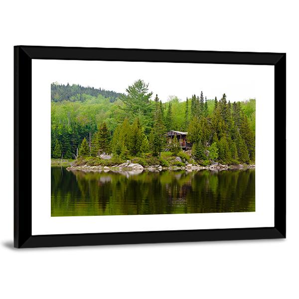 Cabin Hut With Lake Canvas Wall Art-3 Horizontal-Gallery Wrap-25" x 16"-Tiaracle