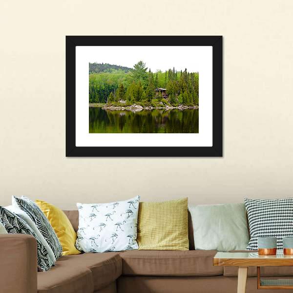 Cabin Hut With Lake Canvas Wall Art-3 Horizontal-Gallery Wrap-25" x 16"-Tiaracle