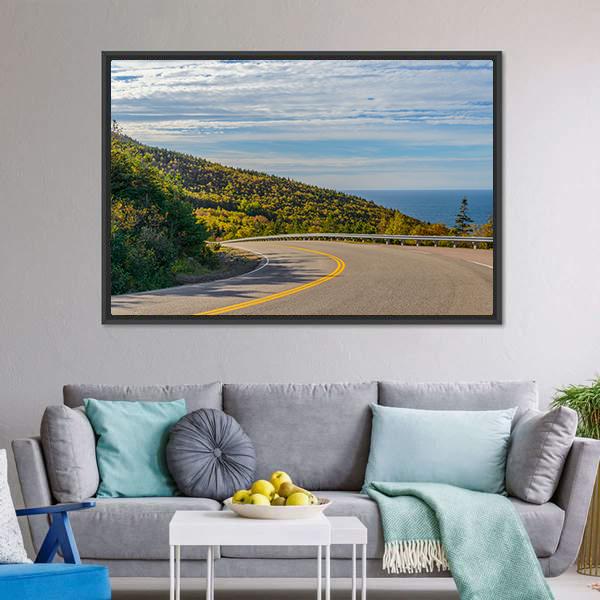 Cabot Trail Highway Canvas Wall Art-1 Piece-Floating Frame-24" x 16"-Tiaracle