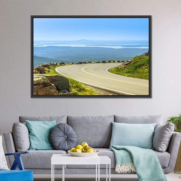 Cadillac Mountain Drive Canvas Wall Art-1 Piece-Floating Frame-24" x 16"-Tiaracle