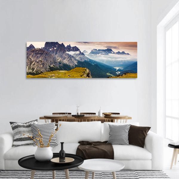 Cadini di Misurina Mountain Range In South Tyrol Panoramic Canvas Wall Art-1 Piece-36" x 12"-Tiaracle