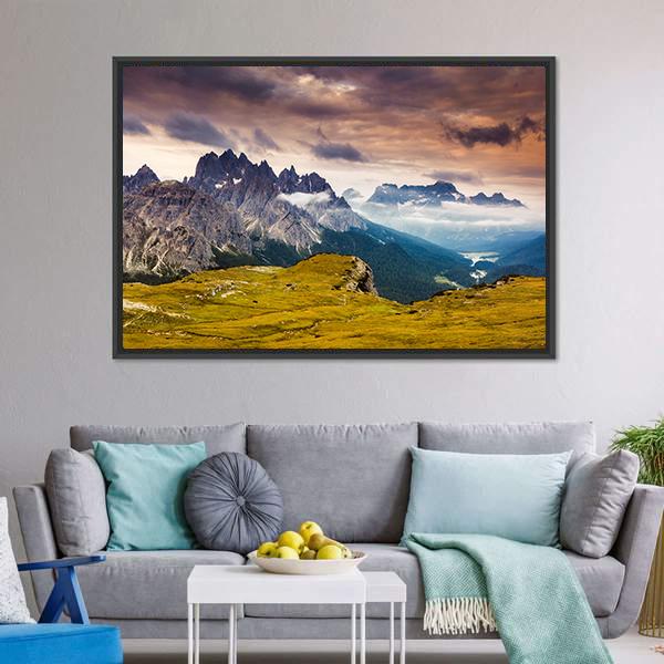 Cadini di Misurina Mountain Range In South Tyrol Panoramic Canvas Wall Art-1 Piece-36" x 12"-Tiaracle