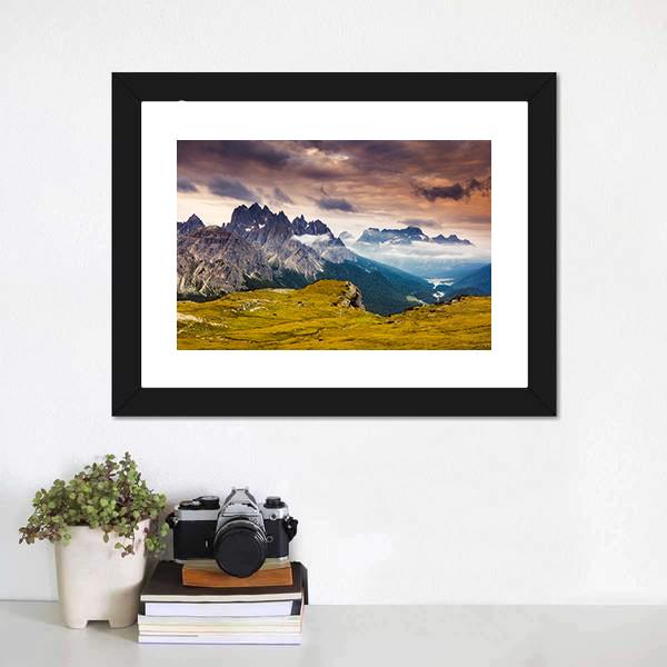 Cadini di Misurina Mountain Range In South Tyrol Panoramic Canvas Wall Art-1 Piece-36" x 12"-Tiaracle