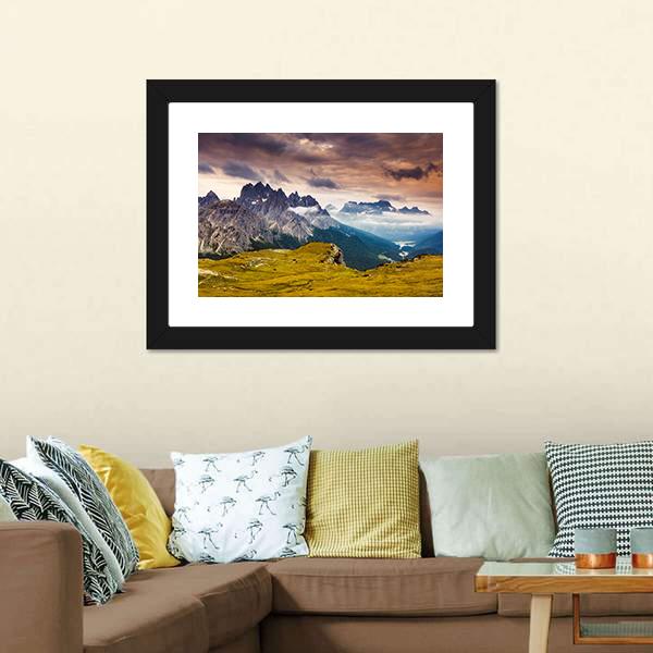 Cadini di Misurina Mountain Range In South Tyrol Panoramic Canvas Wall Art-1 Piece-36" x 12"-Tiaracle