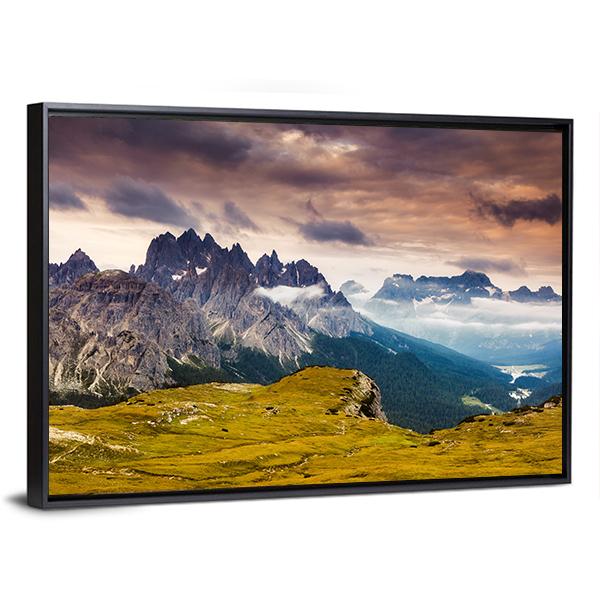 Cadini di Misurina Mountain Range In South Tyrol Panoramic Canvas Wall Art-1 Piece-36" x 12"-Tiaracle