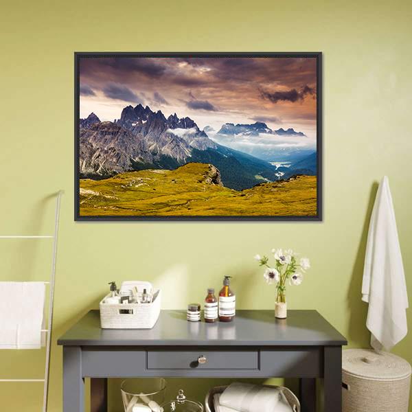 Cadini di Misurina Mountain Range In South Tyrol Panoramic Canvas Wall Art-1 Piece-36" x 12"-Tiaracle