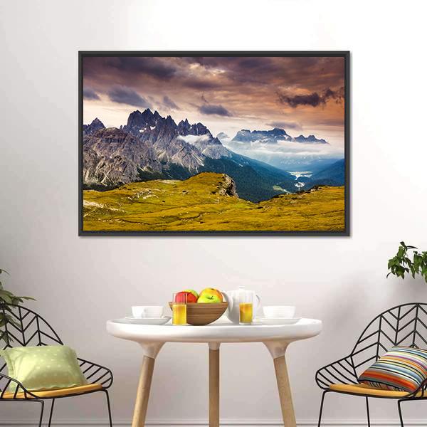Cadini di Misurina Mountain Range In South Tyrol Panoramic Canvas Wall Art-1 Piece-36" x 12"-Tiaracle