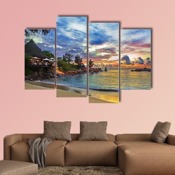 Cafe On Tropical Beach Canvas Wall Art-4 Pop-Gallery Wrap-50&quot; x 32&quot;-Tiaracle