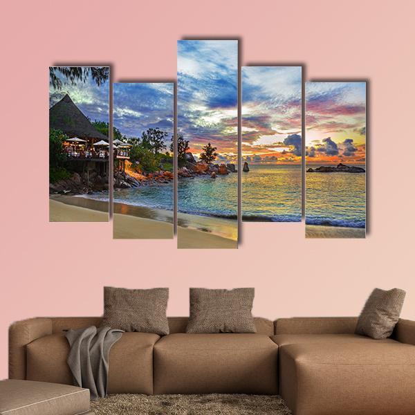 Cafe On Tropical Beach Canvas Wall Art-5 Pop-Gallery Wrap-47&quot; x 32&quot;-Tiaracle