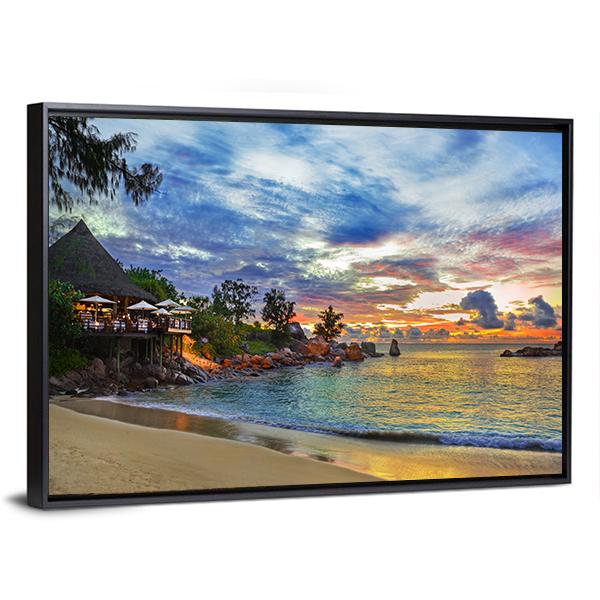 Cafe On Tropical Beach Canvas Wall Art-3 Horizontal-Gallery Wrap-25" x 16"-Tiaracle