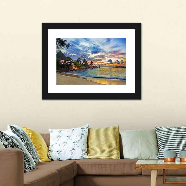 Cafe On Tropical Beach Canvas Wall Art-3 Horizontal-Gallery Wrap-25" x 16"-Tiaracle