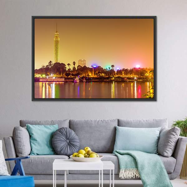 Cairo City At Evening Canvas Wall Art-1 Piece-Floating Frame-24" x 16"-Tiaracle