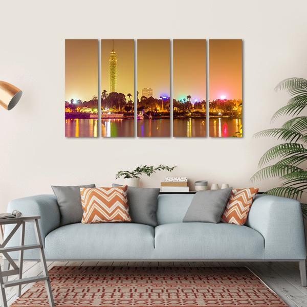 Cairo City At Evening Canvas Wall Art-5 Horizontal-Gallery Wrap-22" x 12"-Tiaracle