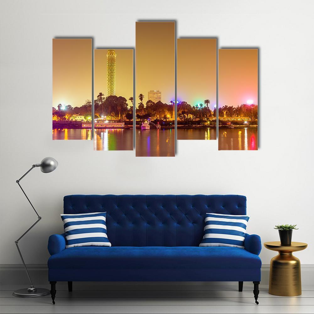 Cairo City At Evening Canvas Wall Art-5 Pop-Gallery Wrap-47" x 32"-Tiaracle