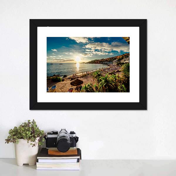 Cala d'Hort Beach Canvas Wall Art-1 Piece-Framed Print-20" x 16"-Tiaracle