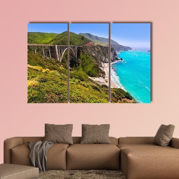 California Bixby Bridge Canvas Wall Art-3 Horizontal-Gallery Wrap-37" x 24"-Tiaracle