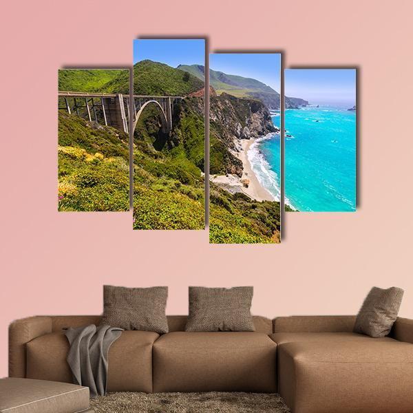 California Bixby Bridge Canvas Wall Art-4 Pop-Gallery Wrap-50" x 32"-Tiaracle