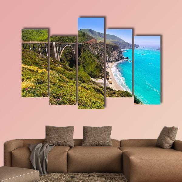 California Bixby Bridge Canvas Wall Art-5 Pop-Gallery Wrap-47" x 32"-Tiaracle