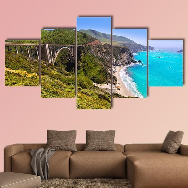 California Bixby Bridge Canvas Wall Art-5 Star-Gallery Wrap-62" x 32"-Tiaracle