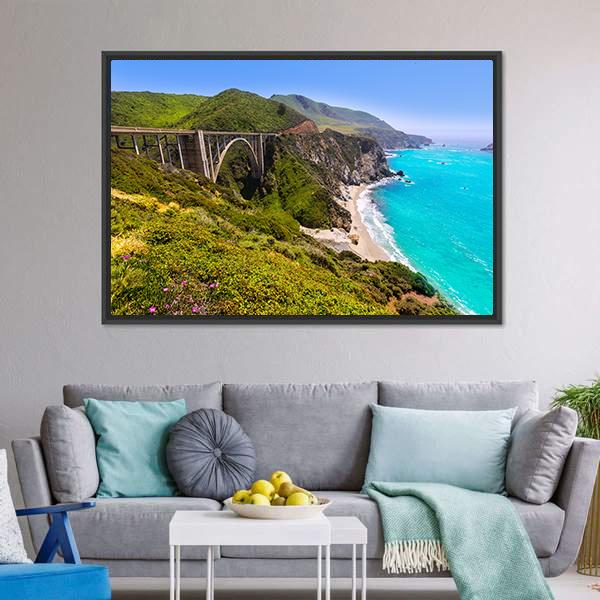 California Bixby Bridge Canvas Wall Art-1 Piece-Floating Frame-24" x 16"-Tiaracle