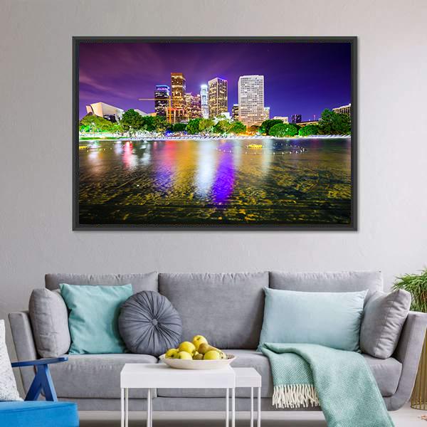 California Downtown City Skyline Canvas Wall Art-1 Piece-Floating Frame-24" x 16"-Tiaracle
