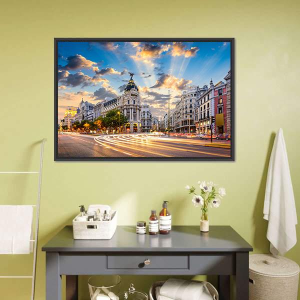 Calle De Alcala Canvas Wall Art-1 Piece-Floating Frame-24" x 16"-Tiaracle
