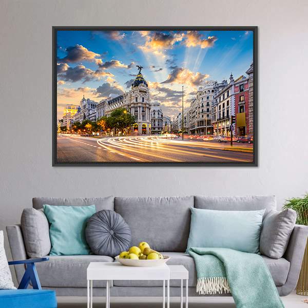 Calle De Alcala Canvas Wall Art-3 Horizontal-Gallery Wrap-25" x 16"-Tiaracle