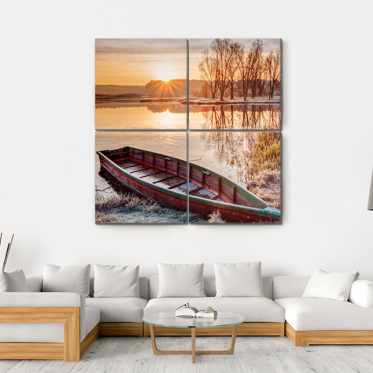 Calm Water Of Lake Canvas Wall Art-4 Square-Gallery Wrap-17" x 17"-Tiaracle