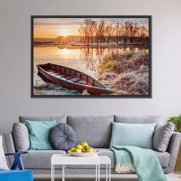 Calm Water Of Lake Canvas Wall Art-1 Piece-Floating Frame-24" x 16"-Tiaracle