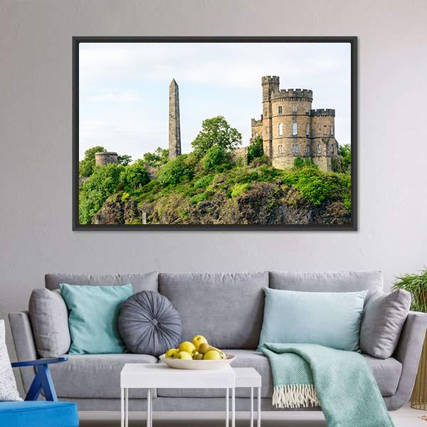Calton Hill In Edinburgh Canvas Wall Art-1 Piece-Floating Frame-24" x 16"-Tiaracle