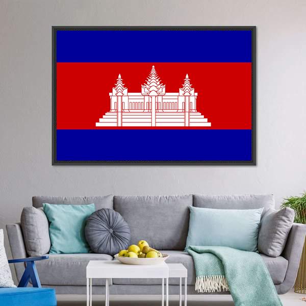 Cambodia Flag Canvas Wall Art-1 Piece-Floating Frame-24" x 16"-Tiaracle