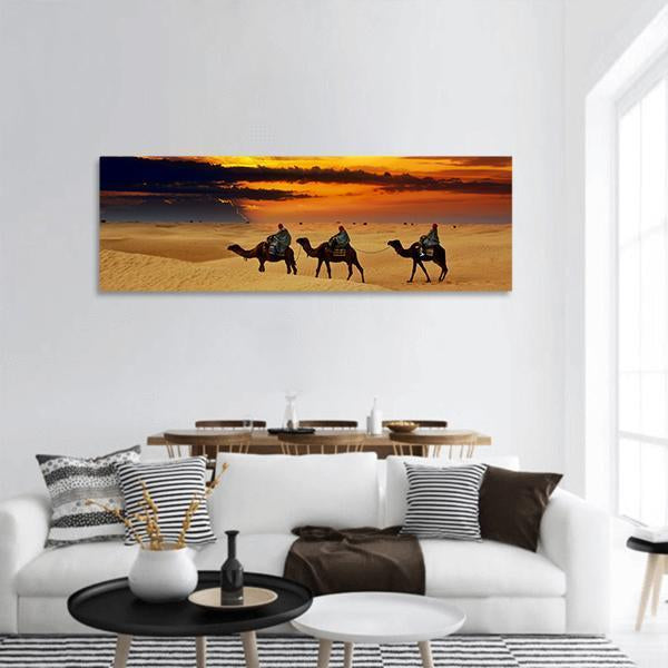 Camel Caravan Panoramic Canvas Wall Art-1 Piece-36" x 12"-Tiaracle