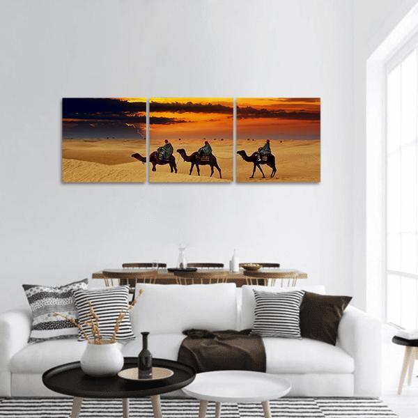 Camel Caravan Panoramic Canvas Wall Art-3 Piece-25" x 08"-Tiaracle