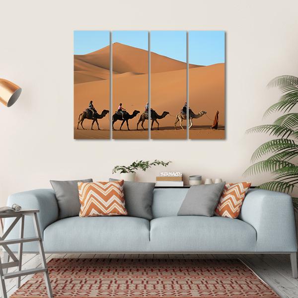 Camel Caravan Morocco Canvas Wall Art-4 Horizontal-Gallery Wrap-34" x 24"-Tiaracle