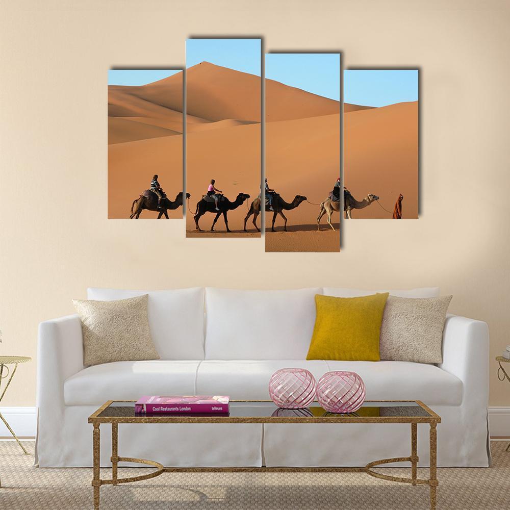 Camel Caravan Morocco Canvas Wall Art-4 Pop-Gallery Wrap-50" x 32"-Tiaracle