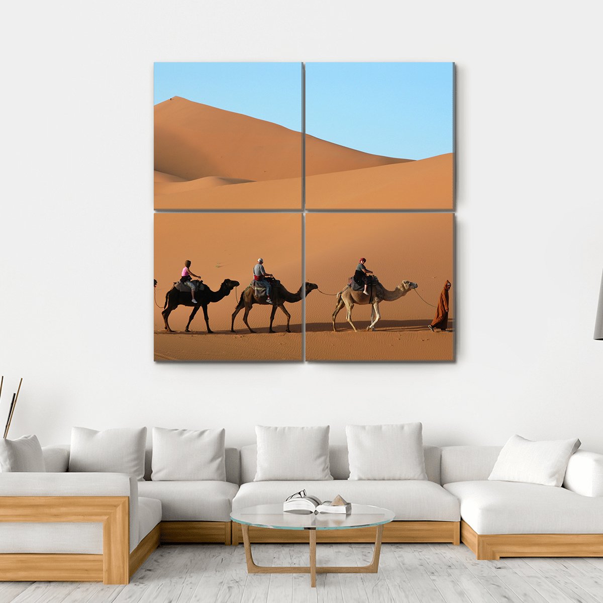 Camel Caravan Morocco Canvas Wall Art-4 Square-Gallery Wrap-17" x 17"-Tiaracle