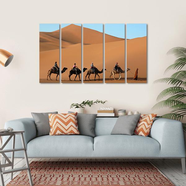 Camel Caravan Morocco Canvas Wall Art-5 Horizontal-Gallery Wrap-22" x 12"-Tiaracle