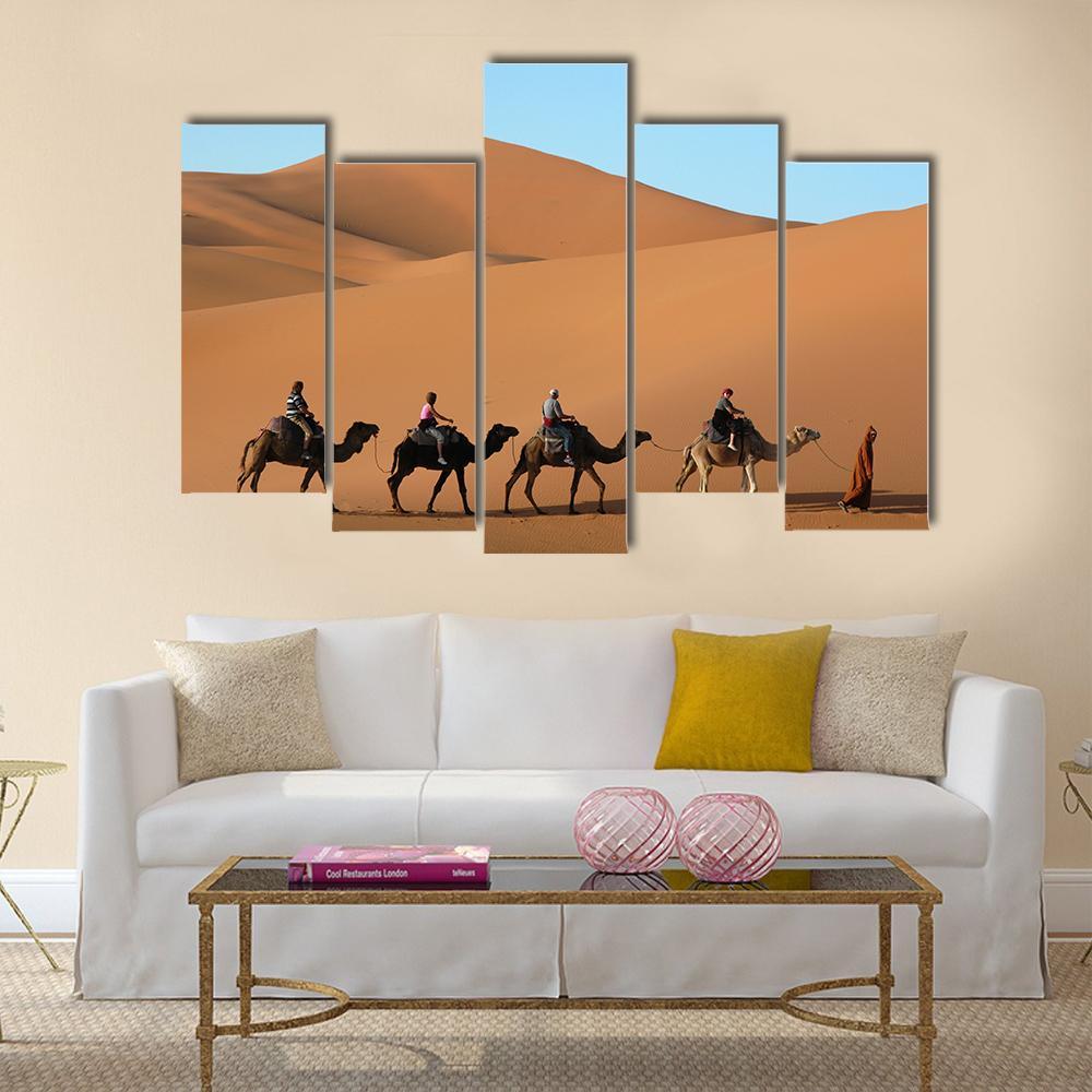 Camel Caravan Morocco Canvas Wall Art-5 Pop-Gallery Wrap-47" x 32"-Tiaracle
