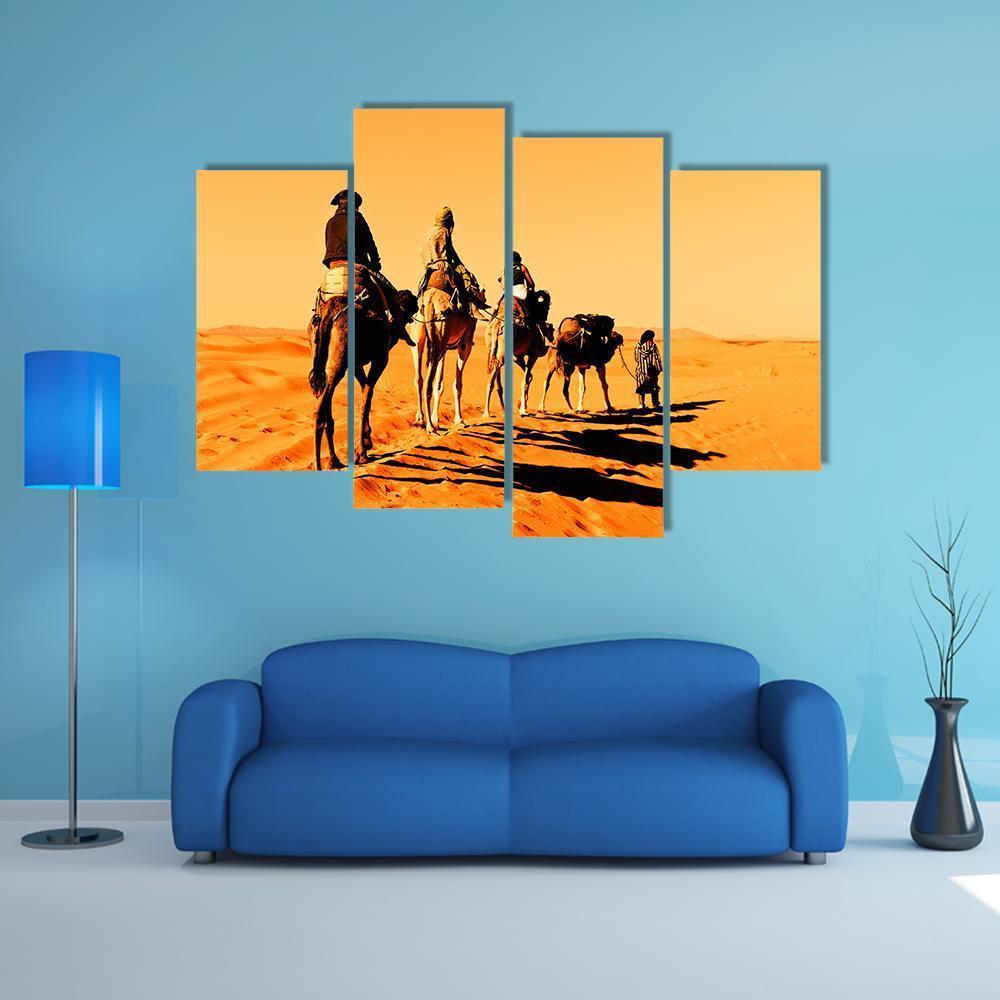 Camel Caravan Sahara Desert Canvas Wall Art-4 Pop-Gallery Wrap-50" x 32"-Tiaracle