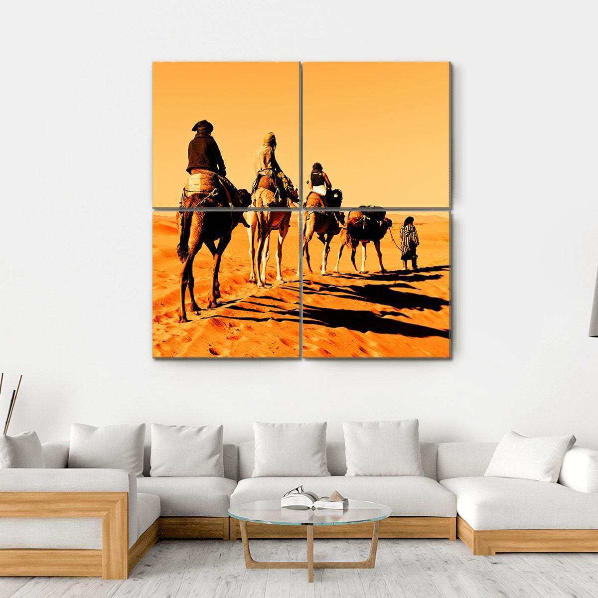 Camel Caravan Sahara Desert Canvas Wall Art-4 Square-Gallery Wrap-17" x 17"-Tiaracle