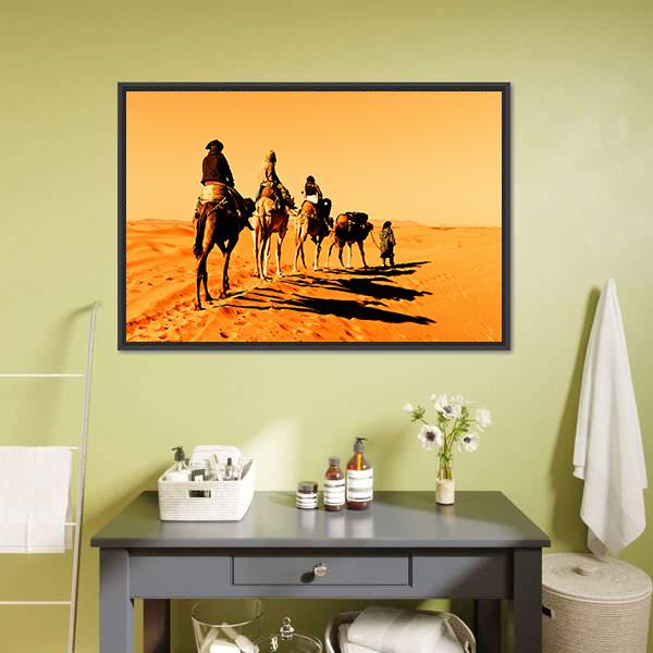 Camel Caravan Sahara Desert Canvas Wall Art-3 Horizontal-Gallery Wrap-25" x 16"-Tiaracle