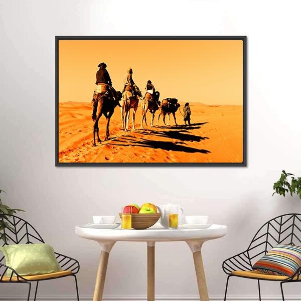 Camel Caravan Sahara Desert Canvas Wall Art-3 Horizontal-Gallery Wrap-25" x 16"-Tiaracle