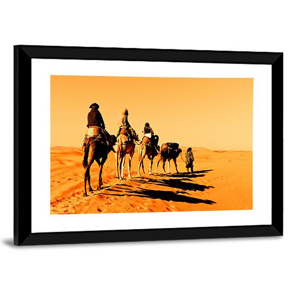 Camel Caravan Sahara Desert Canvas Wall Art-3 Horizontal-Gallery Wrap-25" x 16"-Tiaracle