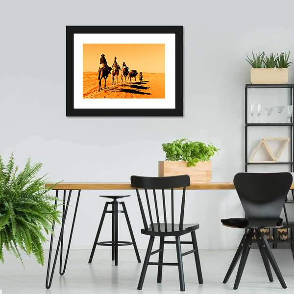 Camel Caravan Sahara Desert Canvas Wall Art-3 Horizontal-Gallery Wrap-25" x 16"-Tiaracle