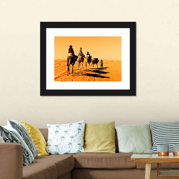 Camel Caravan Sahara Desert Canvas Wall Art-3 Horizontal-Gallery Wrap-25" x 16"-Tiaracle