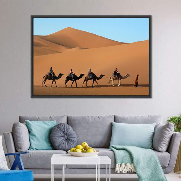 Camel Caravan Morocco Canvas Wall Art-1 Piece-Floating Frame-24" x 16"-Tiaracle