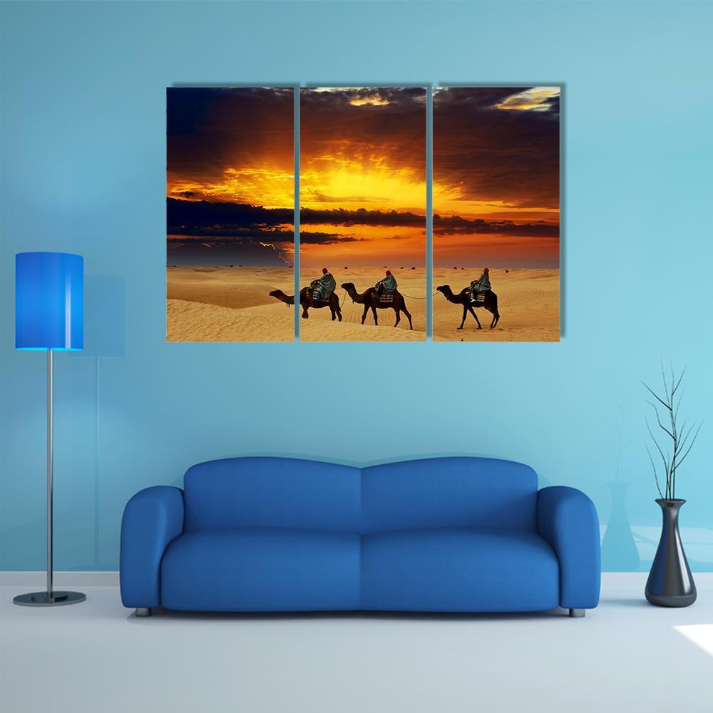 Camel Caravan Canvas Wall Art-3 Horizontal-Gallery Wrap-37" x 24"-Tiaracle